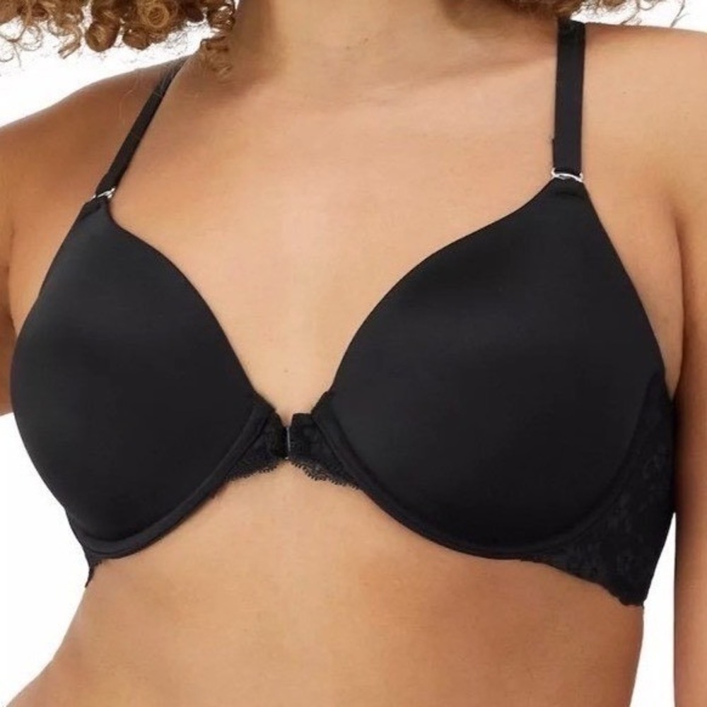 Maidenform Black Lace Push Up Bra 36C T-Shirt Bra Underwire Adjustable Straps